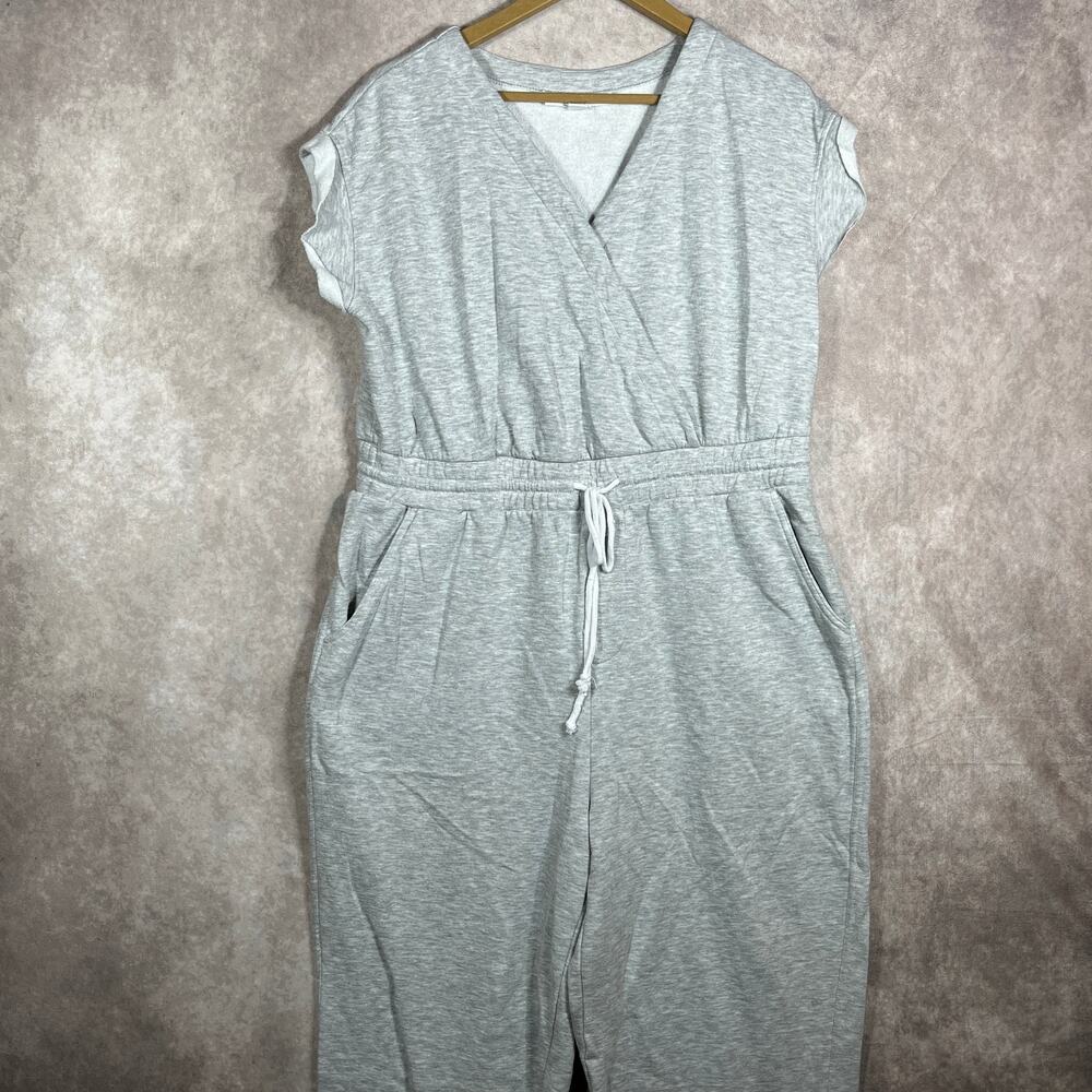 Dreams & Co. Jumpsuit Womens Size Medium 14/16 Gray Fleece Drawstring Athleisure